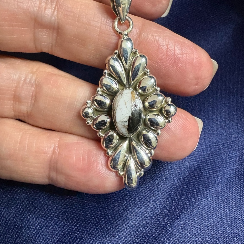 Pendant*Wild Horse Turquoise 925 Sterling Silver Diamond Shaped Closed Back - Picture 5 of 9